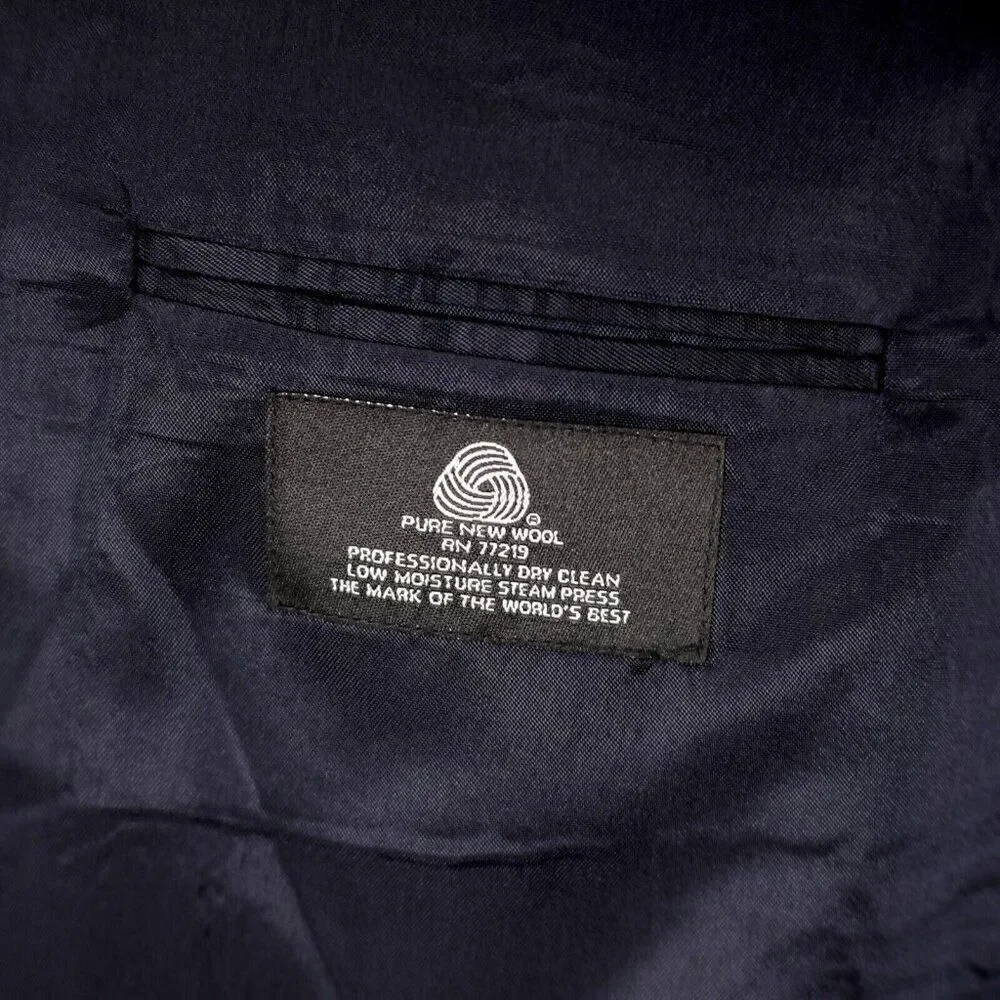 Jospeh & Feiss International Worsted Wool Blue 2 Gold Button Blazer 52R‎ Portly